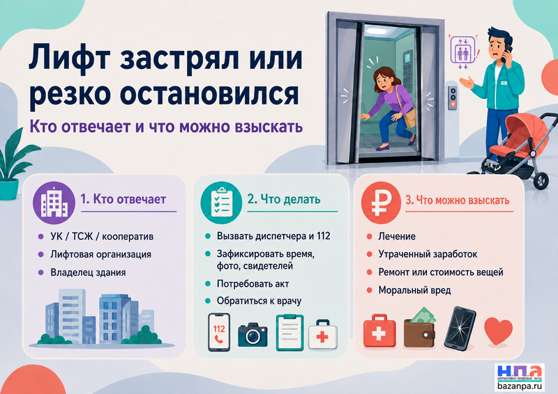 Лифт застрял, резко остановился или повредил вещи кто отвечает