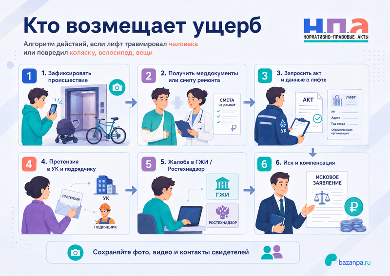 Лифт зажал пассажира либо повредил коляску, велосипед или вещи: кто отвечает за ущерб