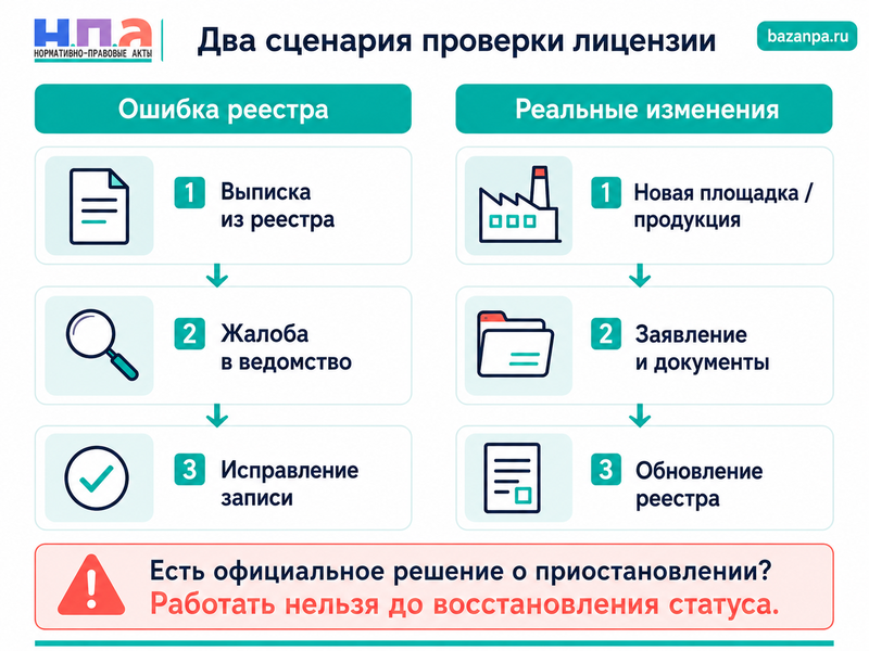 Лицензия на табачную продукцию в реестре приостановлена или указана неверно
