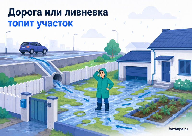 Ливневая канализация, кювет или новая дорога направляют воду на участок кто отвечает