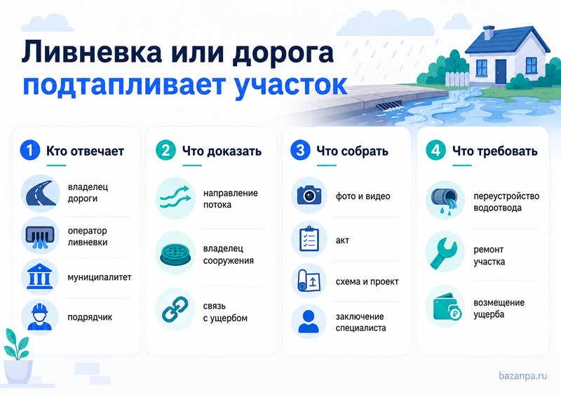 Ливневая канализация, кювет или новая дорога направляют воду на участок кто отвечает