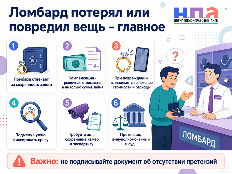 Ломбард потерял, повредил или подменил заложенную вещь как определить стоимость имущества и получить компенсацию
