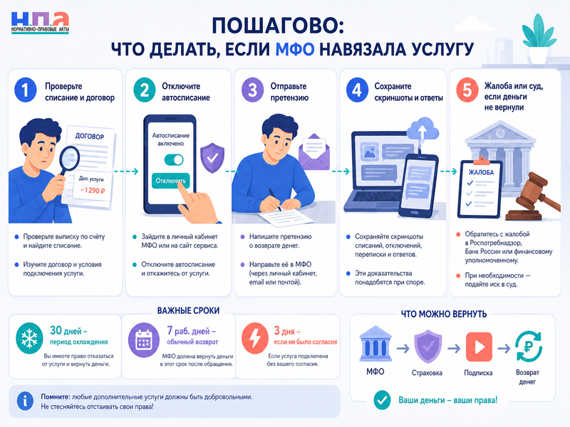 МФО навязала страховку, подписку или платную услугу как отказаться и вернуть деньги в 2026 году
