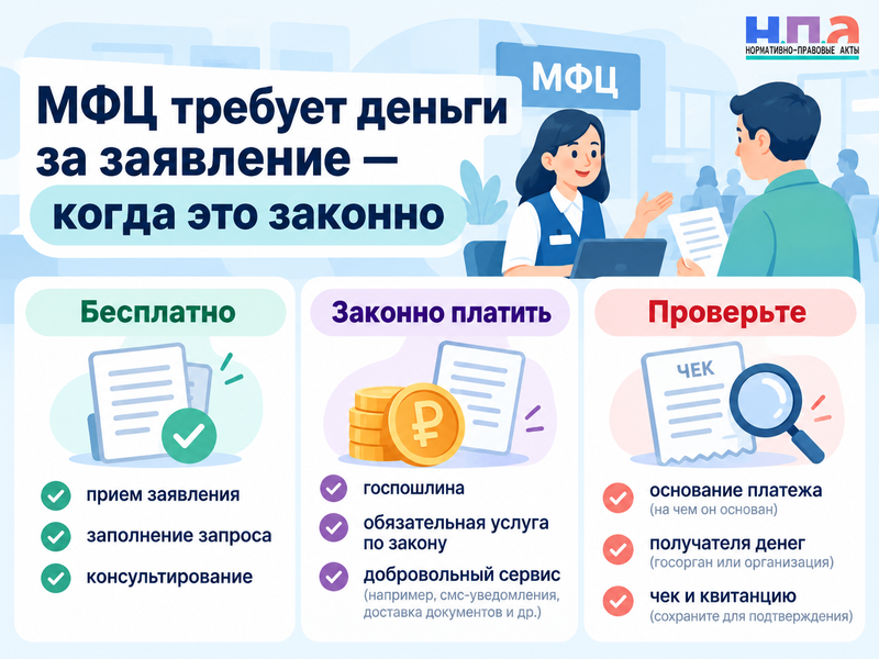 МФЦ требует деньги за подачу заявления - когда это законно