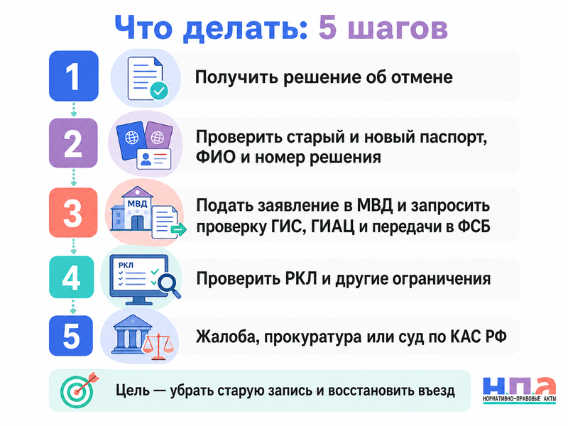 МВД отменило запрет на въезд, но он остался в миграционных базах как исправить сведения