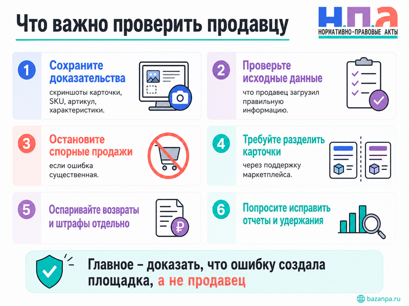 Маркетплейс ошибочно объединил карточку товара продавца с другим товаром, брендом или характеристиками