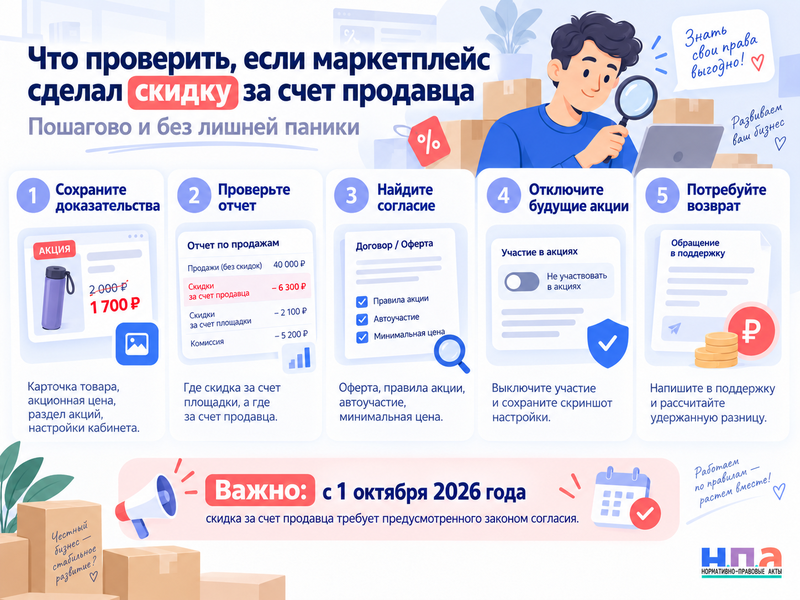 Маркетплейс сделал скидку за счет продавца - как вернуть деньги