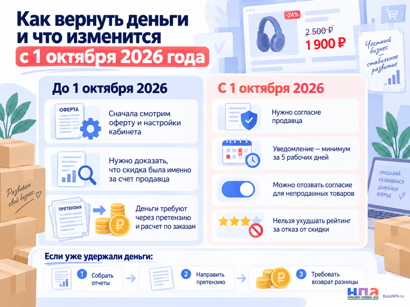 Маркетплейс сделал скидку за счет продавца - как вернуть деньги