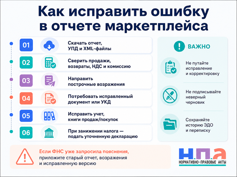 Маркетплейс сформировал продавцу неверный УПД, счет-фактуру или отчет о реализации