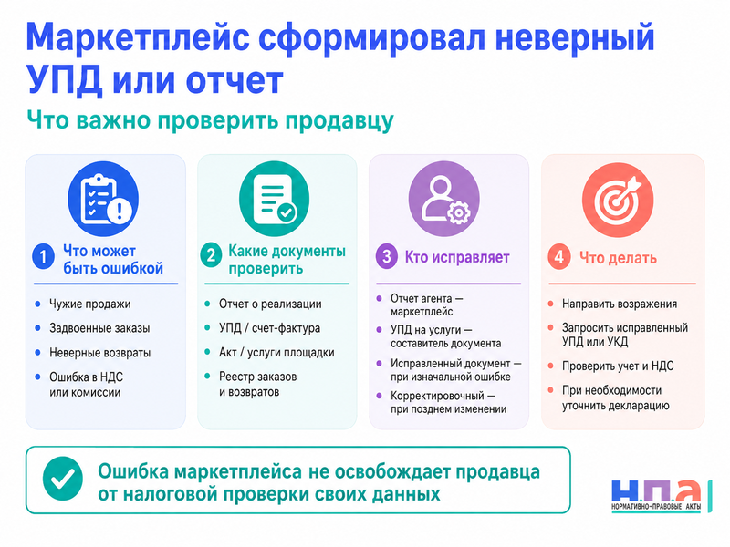 Маркетплейс сформировал продавцу неверный УПД, счет-фактуру или отчет о реализации