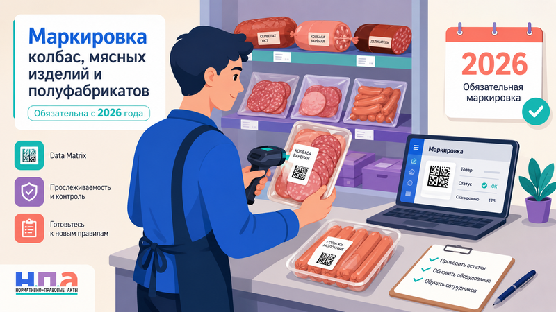 Маркировка колбас, мясных изделий и полуфабрикатов с 1 августа 2026 года коды, остатки, касса и штрафы