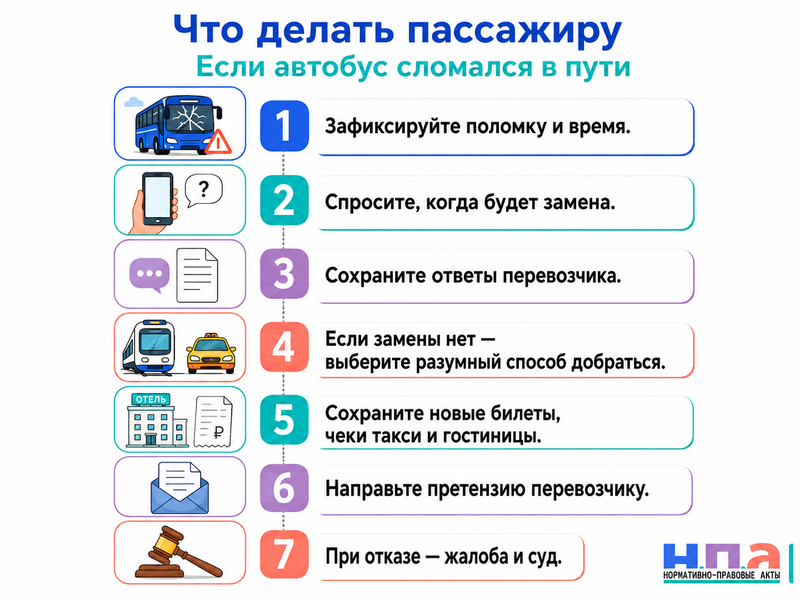 Междугородний автобус сломался во время рейса должен ли перевозчик вернуть деньги и оплатить расходы