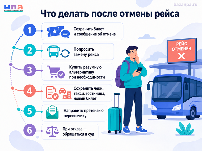 Междугородний автобусный рейс отменили как вернуть деньги и взыскать дополнительные расходы
