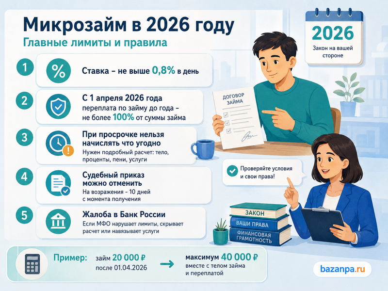 Микрозайм в 2026 году предельные проценты, просрочка, суд и жалоба в ЦБ