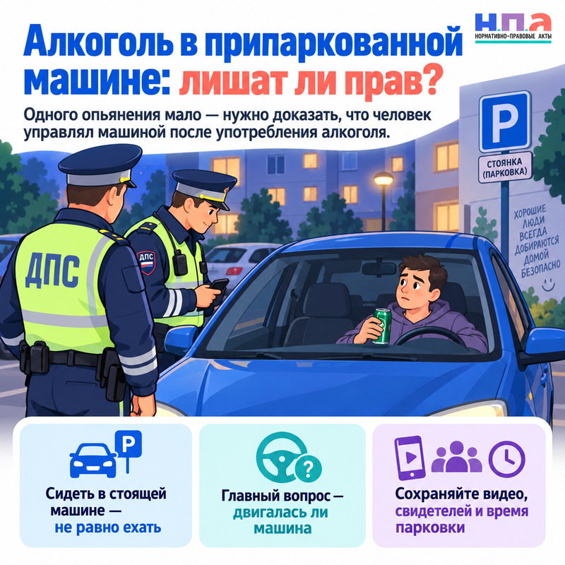 Могут ли лишить прав за алкоголь в припаркованной машине