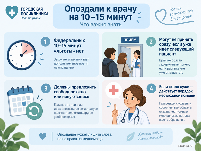 Могут ли отказать в приёме к врачу из-за опоздания на 10-15 минут
