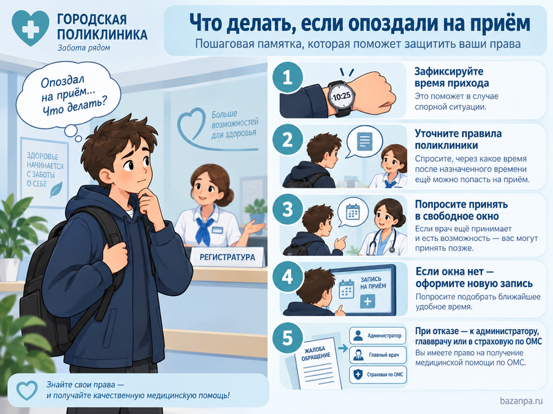 Могут ли отказать в приёме к врачу из-за опоздания на 10-15 минут