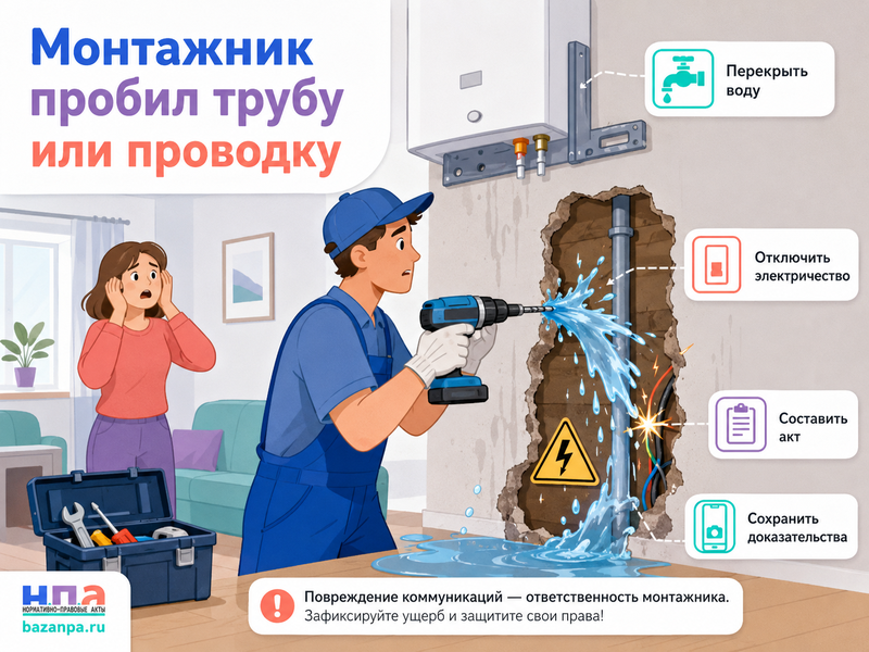 Монтажник кондиционера, кухни или бытовой техники пробил трубу либо электропроводку кто возмещает ущерб