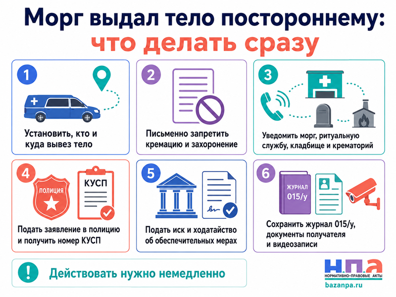 Морг выдал тело посторонней ритуальной службе или человеку без полномочий: кто отвечает и как остановить захоронение либо кремацию