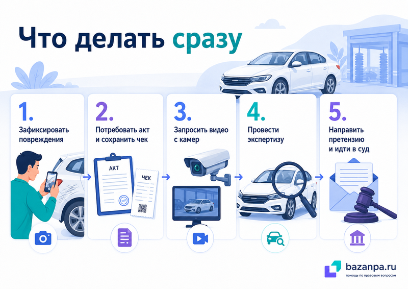 Мойка повредила автомобиль как доказать ущерб, провести экспертизу и взыскать стоимость ремонта