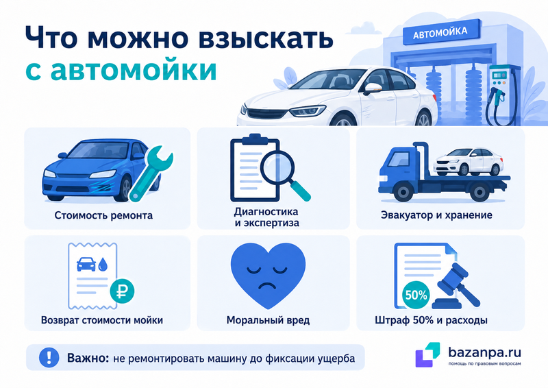 Мойка повредила автомобиль как доказать ущерб, провести экспертизу и взыскать стоимость ремонта