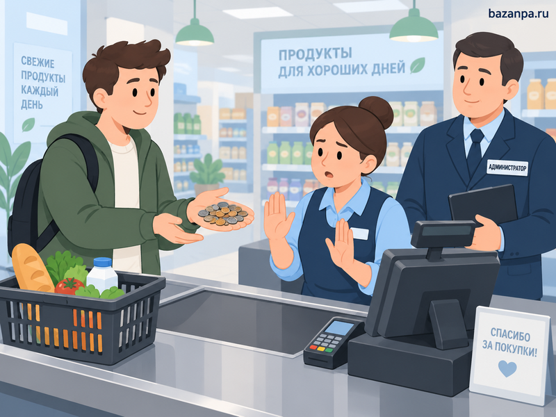 Может ли кассир отказаться принимать много мелких монет