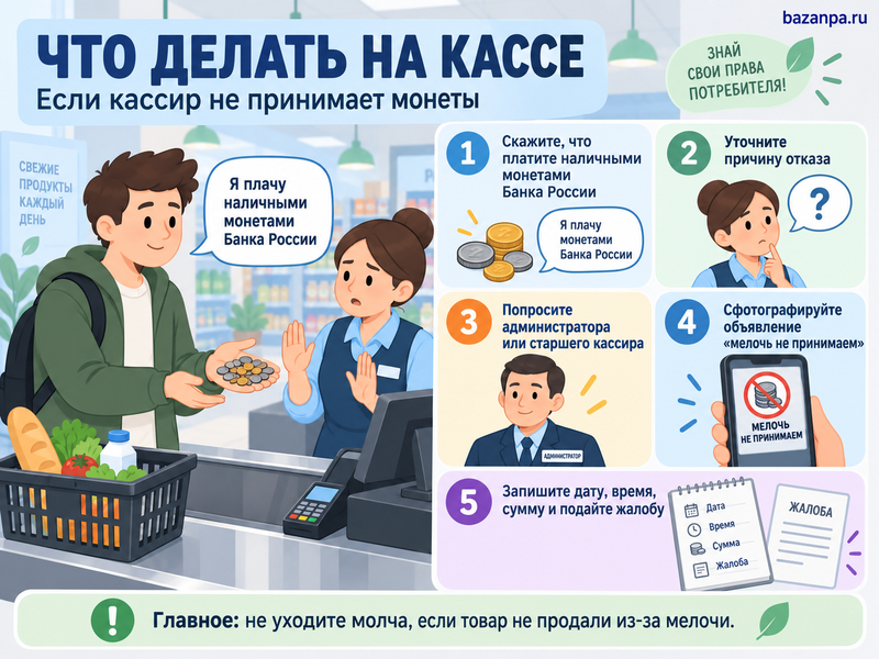 Может ли кассир отказаться принимать много мелких монет