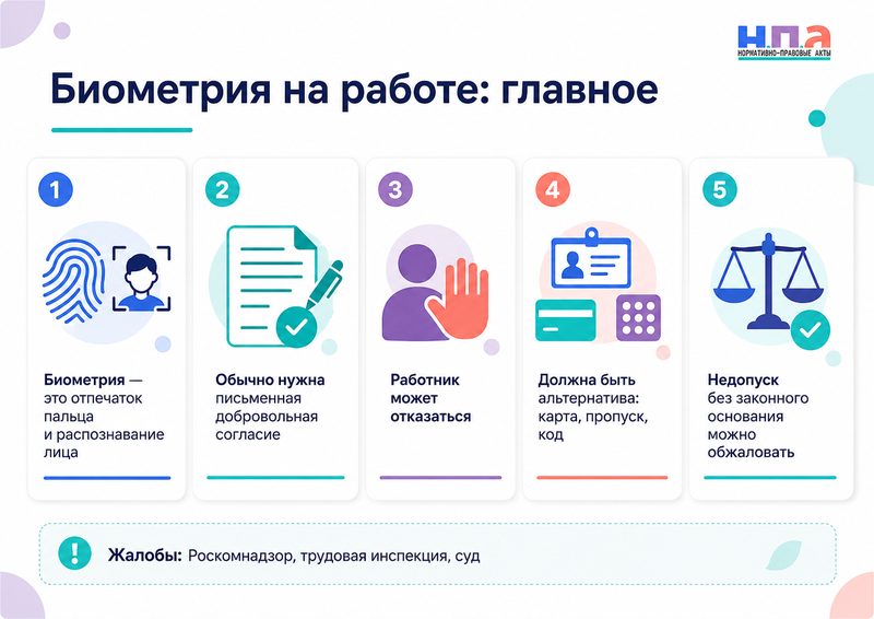 Может ли работодатель требовать отпечаток пальца или распознавание лица для прохода