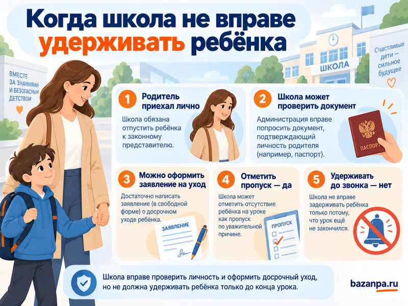Может ли школа не отдавать ребёнка родителю до конца занятия