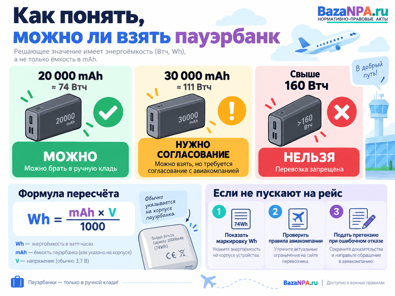 Можно ли брать пауэрбанк в самолёт в 2026 году