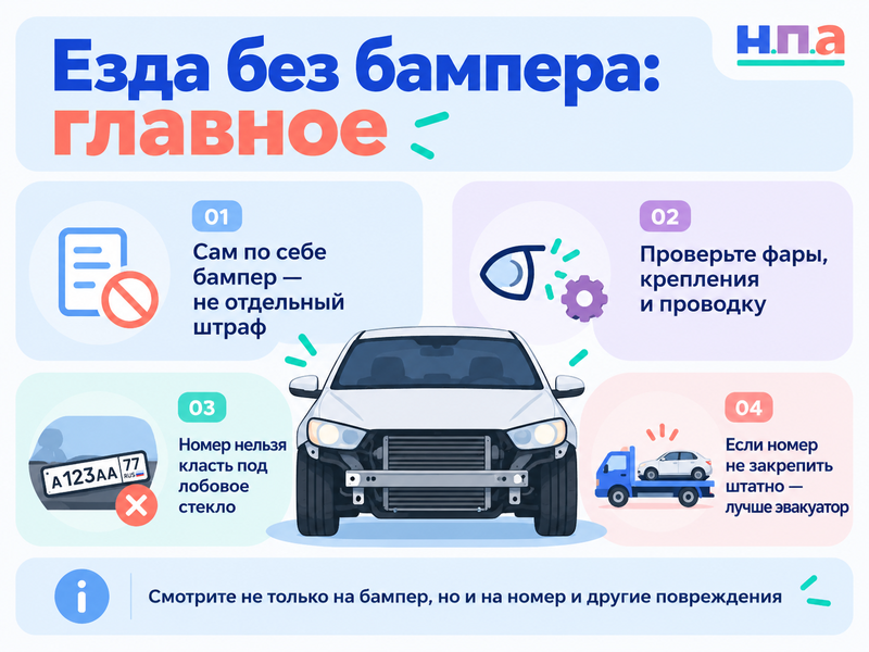 Можно ли ездить без бампера и куда поставить госномер