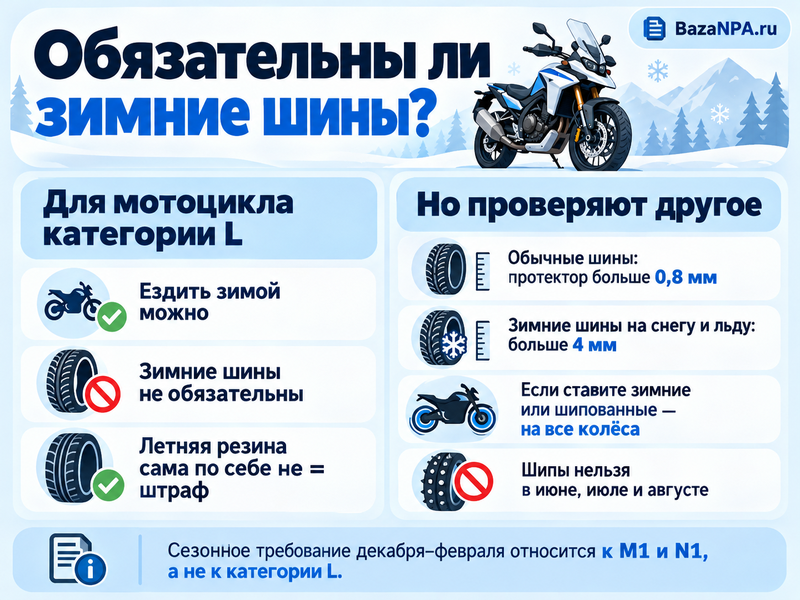 Можно ли ездить на мотоцикле зимой и обязательны ли зимние шины
