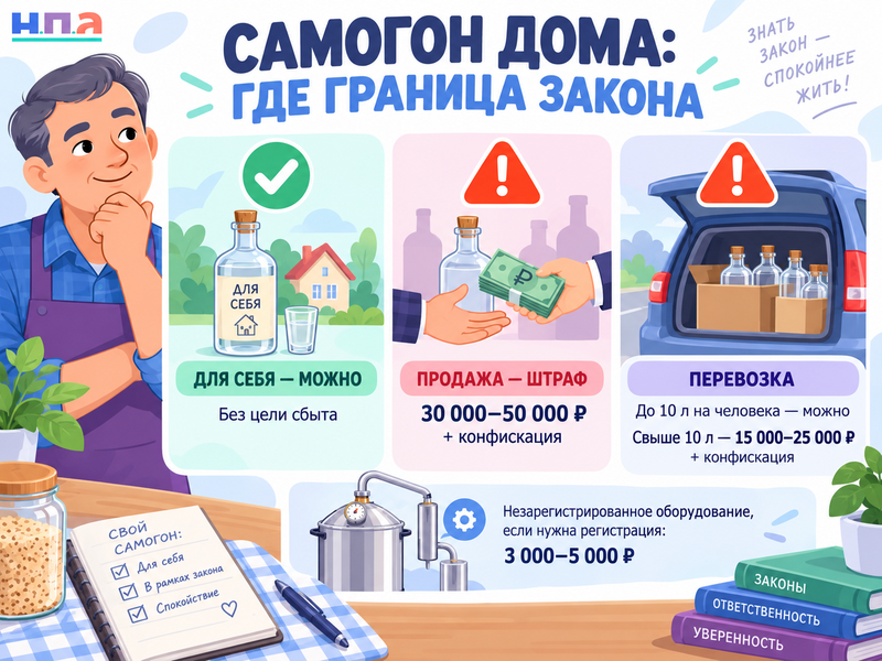 Можно ли гнать самогон дома для себя и когда грозит штраф