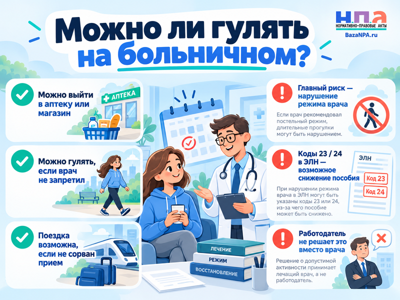 Можно ли гулять на больничном - магазин, поездки и риск снижения пособия