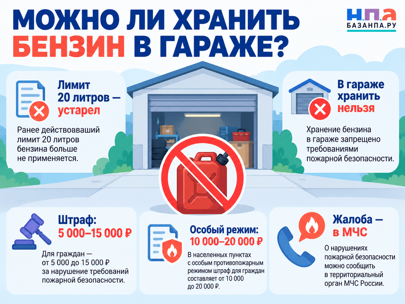 Можно ли хранить бензин в гараже и действует ли лимит 20 литров