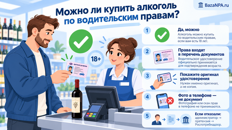 Можно ли купить алкоголь по водительским правам - что делать при отказе