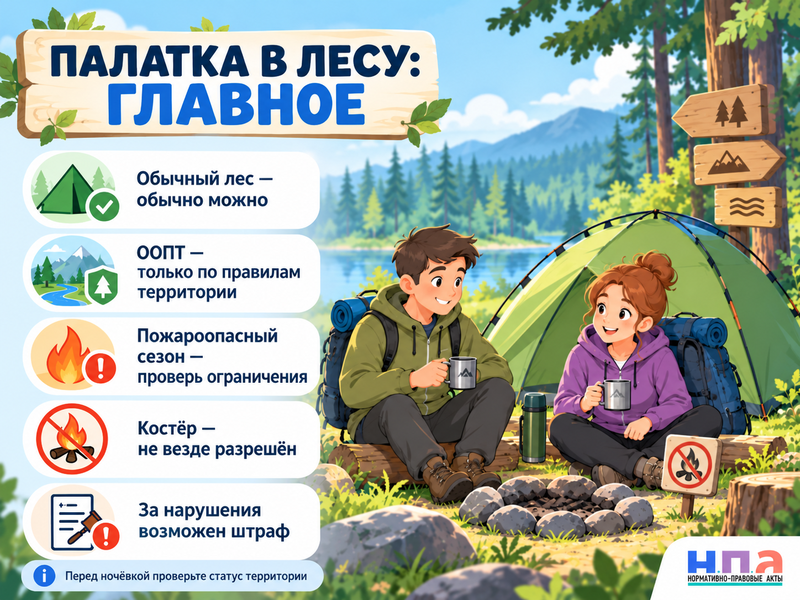 Можно ли ночевать с палаткой в лесу и нужно ли разрешение