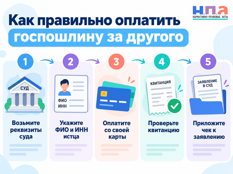 Можно ли оплатить госпошлину в суд за другого человека - со своей карты и без доверенности