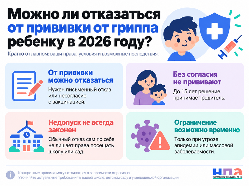 Можно ли отказаться от прививки от гриппа ребенку в 2026 году