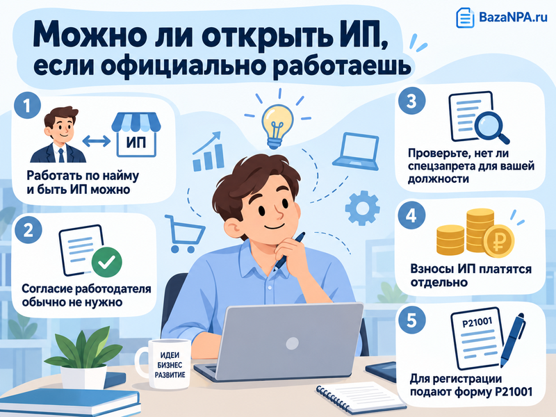 Можно ли открыть ИП, если официально работаешь, и нужно ли согласие