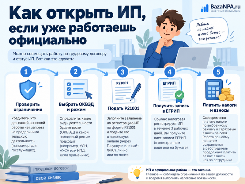 Можно ли открыть ИП, если официально работаешь, и нужно ли согласие