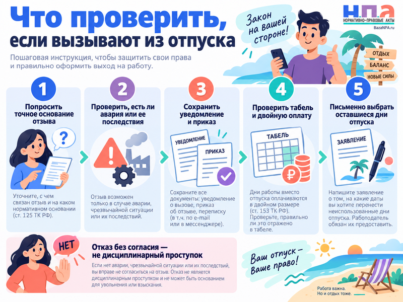 Можно ли отозвать из отпуска работника с вредными условиями из-за аварии