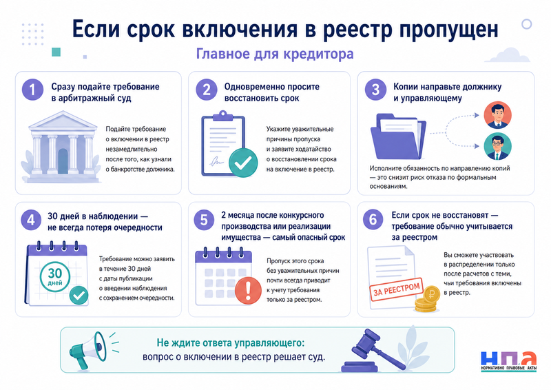 Можно ли получить деньги, если кредитор пропустил срок включения требований в реестр при банкротстве