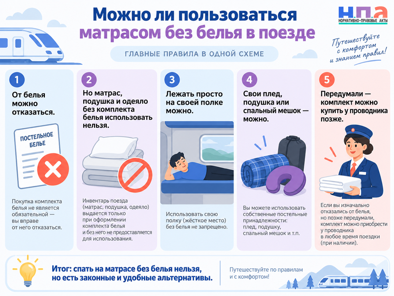 Можно ли пользоваться матрасом без белья в поезде