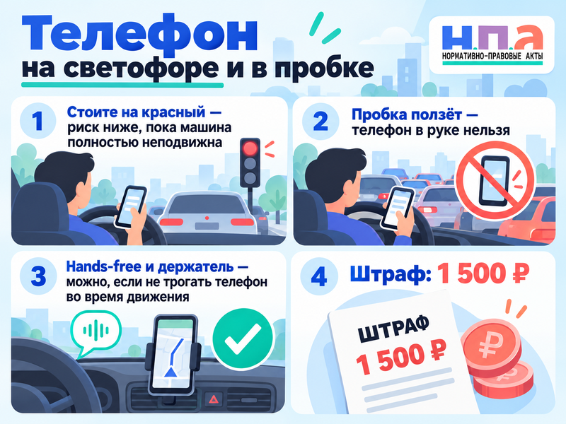 Можно ли пользоваться телефоном на светофоре и в пробке