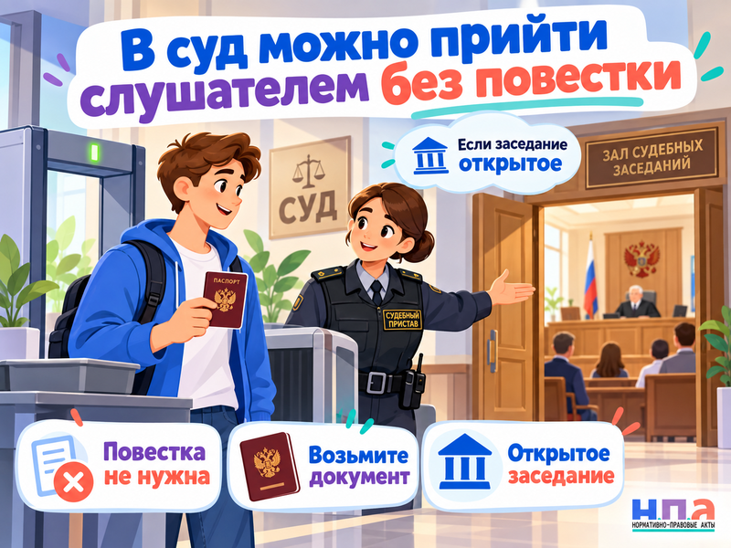 Можно ли прийти на судебное заседание слушателем без повестки
