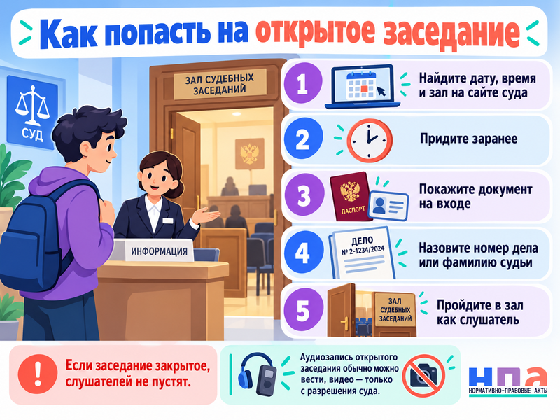 Можно ли прийти на судебное заседание слушателем без повестки