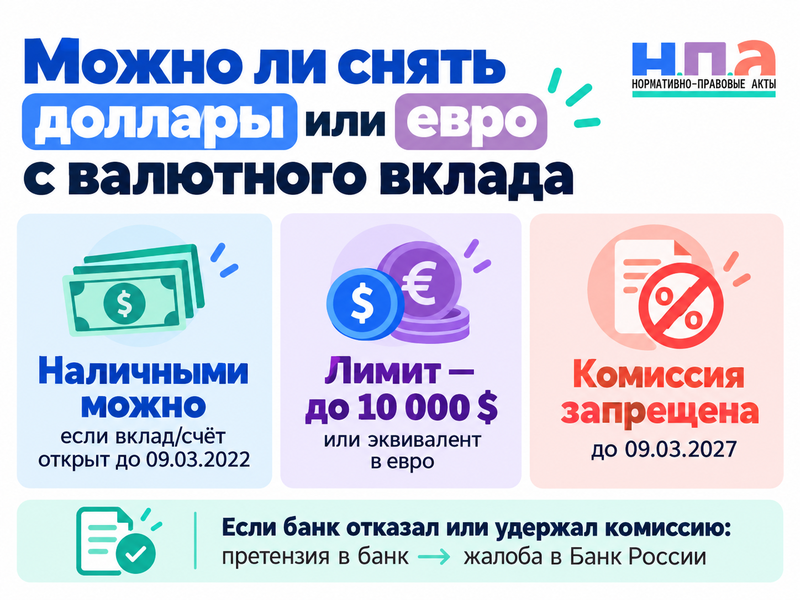 Можно ли снять доллары или евро с валютного вклада без комиссии