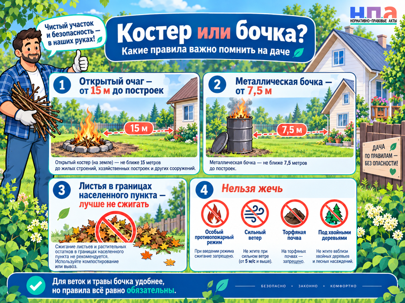 Можно ли сжигать листья и ветки на даче и когда разрешена бочка