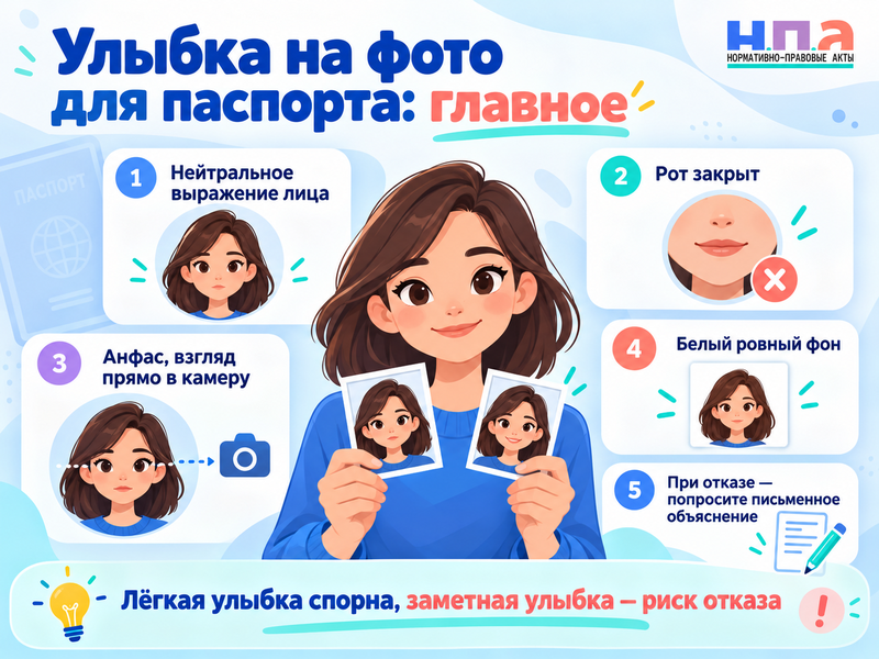 Можно ли улыбаться на фото для паспорта и когда снимок не примут